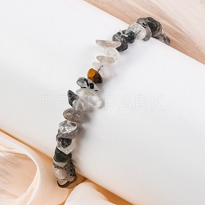 Natural Tourmalinated Quartz/Black Rutilated Quartz Stretch Bracelets BJEW-JB03681-01-1