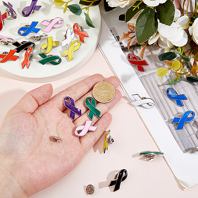 27Pcs 9 Colors Awareness Ribbon Enamel Pins JEWB-FH0002-64-1