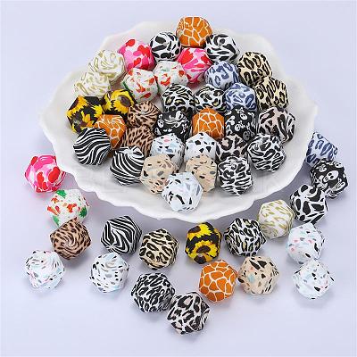 Colorful Pattern Printed Silicone Focal Beads SI-JX0022A-08-1