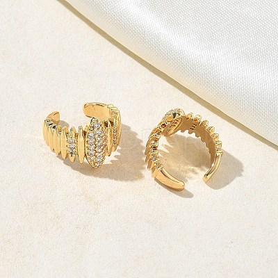 C-Shaped with Oval Brass Micro Pave Clear Cubic Zirconia Cuff Earrings EJEW-L316-01G-09-1