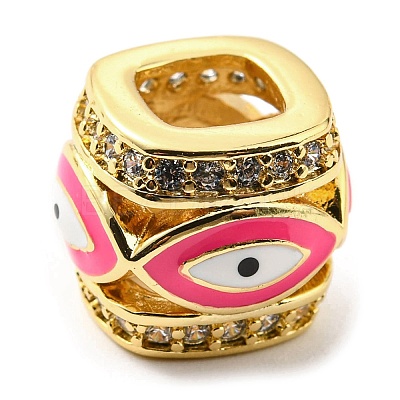 Rack Plating Brass Micro Pave Cubic Zirconia Evil Eye European Beads with Enamel KK-M247-34G-02-1