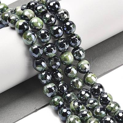 Electroplated Natural Fire Crackle Agate Round Beads Strands G-G0006-A02-04-1