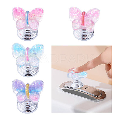 4Pcs 4 Colors Plastic Butterfly Shaped Toilet Tank Button AJEW-TA0003-57-1