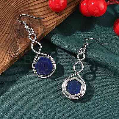 Hexagon Natural Lapis Lazuli Dangle Earrings EJEW-K298-01P-04-1