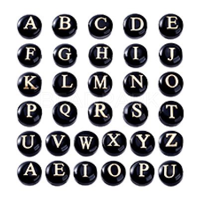 32Pcs 26 Style Natural Black Stone and Gold Enamel Beads G-PH0003-23-1