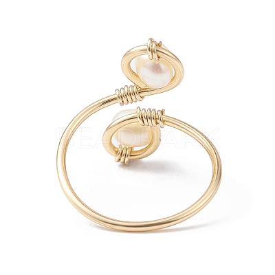 Copper Wire Wrapped Natural Cultured Freshwater Pearl Toe Open Ring X-RJEW-JR00620-1