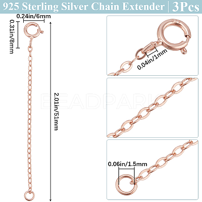 3Pcs 925 Sterling Silver Cable Chain Extender BJEW-BBC0003-32A-1