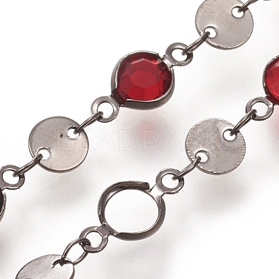 3.28 Feet Handmade Flat Round Glass Beaded Chains X-CHC-G008-04B-02-1