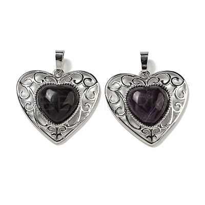 Natural Amethyst Peach Love Heart Pendants G-G158-01N-1
