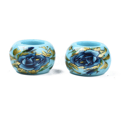 Flower Printed Opaque Acrylic Rondelle Beads SACR-S305-27-E01-1