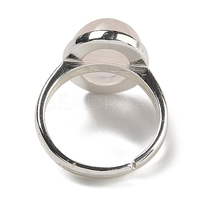 Natural Rose Quartz Oval Adjustable Rings RJEW-K371-07S-23-1