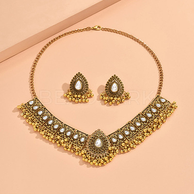 Teardrop Alloy Rhinestone Pendant Necklaces & Dangle Earrings Sets for Women WGDDD7F-05-1