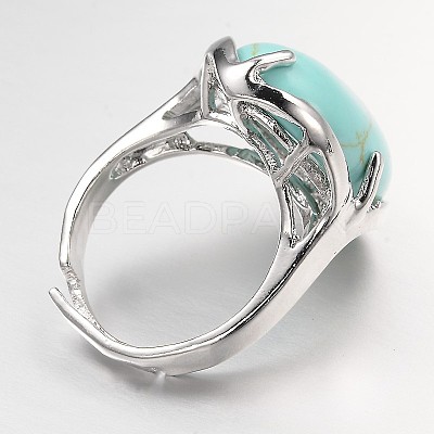 Adjustable Oval Gemstone Wide Band Rings RJEW-L062-01F-1