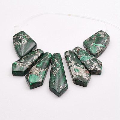Assembled Silver Line and Malachite Bead Strands G-P297-N01-1