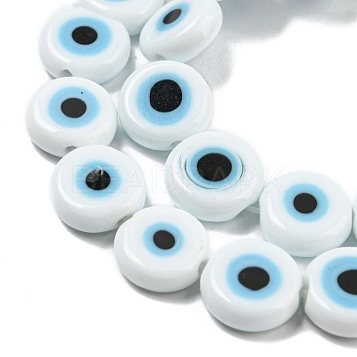 Handmade Evil Eye Lampwork Flat Round Bead Strands LAMP-L058-10mm-14-1