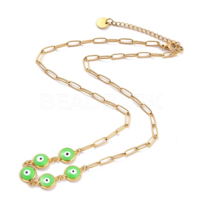 Brass Enamel Evil Eye Link Chain Necklaces NJEW-P256-02-1