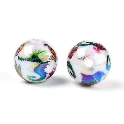 Ocean Theme Printed Opaque Acrylic Beads MACR-T048-07D-1