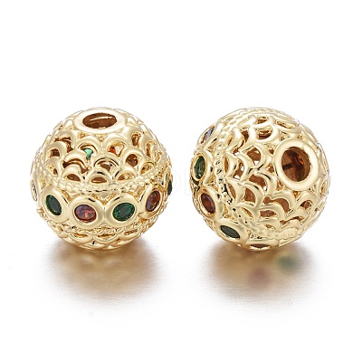 Brass Micro Pave Cubic Zirconia Beads KK-K244-19G-1