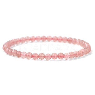4mm Round Natural Strawberry Quartz Beads Bracelet for Men KG3069-39-1