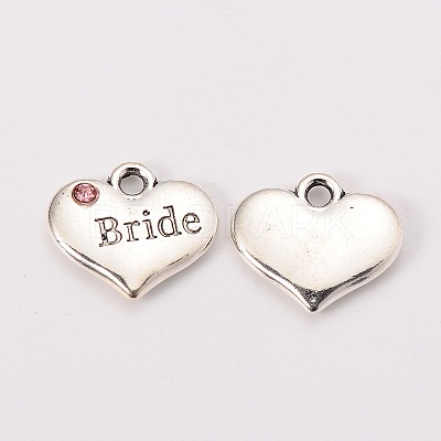 Wedding Theme Antique Silver Tone Tibetan Style Heart with Bride Rhinestone Charms LS-TIBEP-N005-12D-1