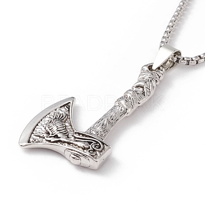 Alloy Axe Pendant Necklace with 304 Stainless Steel Box Chains for Men Women NJEW-G035-02AS-1