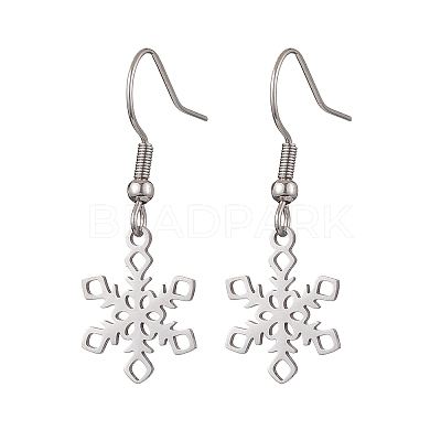 Non-Tarnish Hollow Christmas Snowflake 201 Stainless Steel Dangle Earrings for Women EJEW-JE05875-1