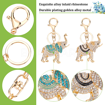 2Pcs 2 Colors Cute Elephant Enamel Rhinestones Pendant Keychain KEYC-WR0001-39-1