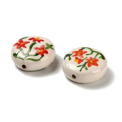 Flower Theme Printed Handmade Porcelain Beads X1-LAMP-D303-06C-03-1