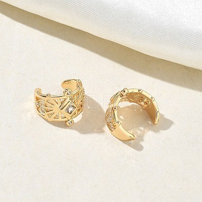 C-Shaped with Rhombus Brass Micro Pave Clear Cubic Zirconia Cuff Earrings EJEW-L316-01G-03-1