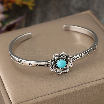 Retro Alloy and Synthetic Turquoise Cuff Bangles for Women FS-WG1808F-01-1