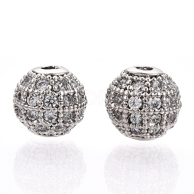 Rack Plating Brass Cubic Zirconia Beads ZIRC-S001-8mm-A02-1