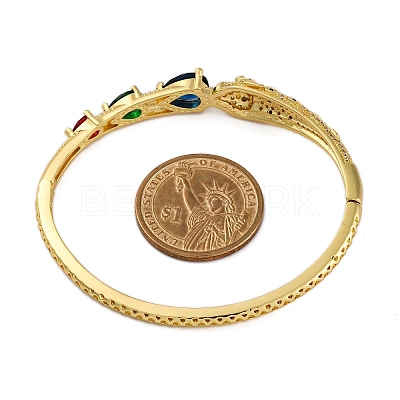 Rack Plating Brass Micro Pave Cubic Zirconia Hinged Bangles BJEW-H624-01G-1
