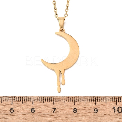 304 Stainless Steel Melting Moon Pendant Cable Chain Necklaces for Men Women NJEW-K308-01C-G-1