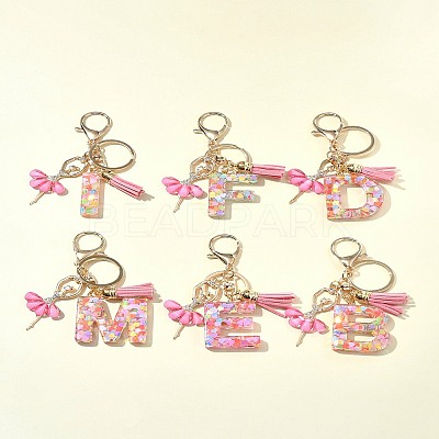 Letter A~Z Transparent Glitter Resin Pendant Keychains KEYC-FZ00024-10-1