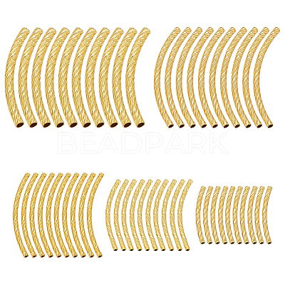 50Pcs 5 Styles Brass Textured Curved Tube Beads KK-PH0013-33-1