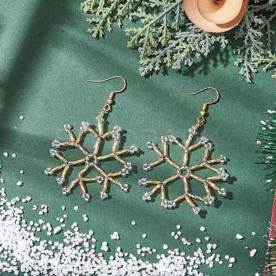 Glass Snowflake Dangle Earrings EJEW-MZ00253-02-1