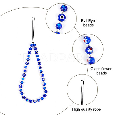 Evil Eye Lampwork Beaded Mobile Phone Straps HJEW-GO00001-1