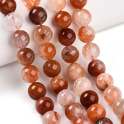 Natural Red Hematoid Quartz Beads Strands G-T140-10mm-01-1