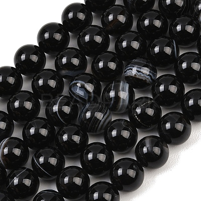 Natural Black Agate Bead Strands G-G962-10mm-12-A-1