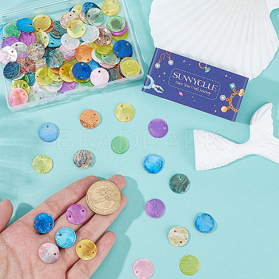 140Pcs 14 Styles Spray Painted Natural Capiz Shell Connector Charms BSHE-SC0001-34-1
