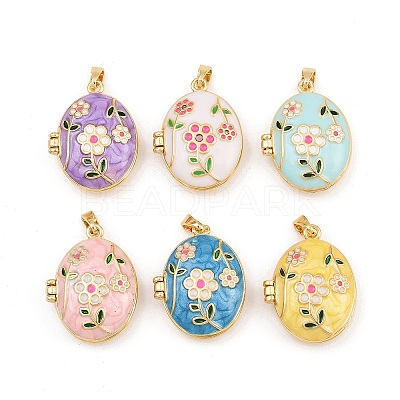 Brass Enamel Locket Pendants KK-P335-02G-1