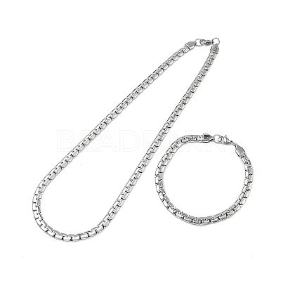 304 Stainless Steel Box Chain Necklaces & Bracelets Sets SJEW-D091-12P-1