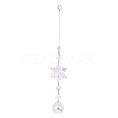 AB Color Glass Snowflake Pendant Decorations AJEW-Q144-02P-02-1