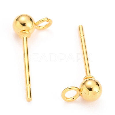 304 Stainless Steel Ball Post Stud Earring Findings STAS-Z035-02G-B-1