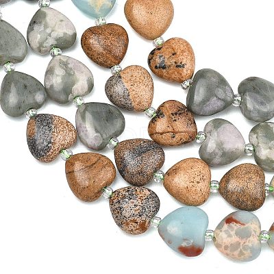 Gradient Color Synthetic Shoushan Stone & Natural Labradorite & Picture Jasper & Peace Jade & Chinese Southern Jade Beads Strands G-B185-A09-1