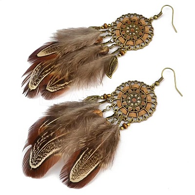 Bohemian Style Alloy Feather with Flat Round Chandelier Earrings FS-WGB45E0-01-1