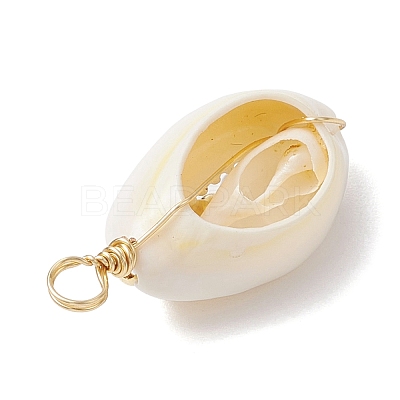 Natural Cowrie Shell Copper Wire Wrapped Pendants PALLOY-JF02936-03-1