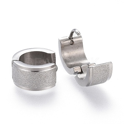 Tarnish Resistant Textured 304 Stainless Steel Huggie Hoop Earrings LS-EJEW-L252-017P-1