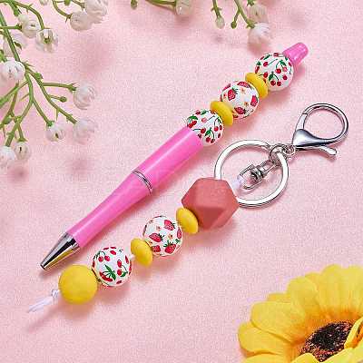 50Pcs 2 Styles Fruit Printed Wood European Beads WOOD-SZ0001-30-1