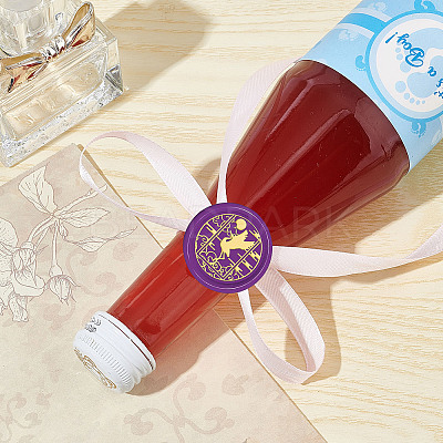 Brass Wax Seal Stamps with Wood Handle AJEW-WH0412-0190-1